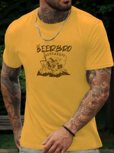 Short Sleeve T-Shirt BEERBRO Mens 100% Cotton Pattern Printed Shirt Summer Round Neck Breathable Casual Fashion Cool Tee