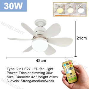 Ceiling Fan With Light LED Tri Color Ceiling Fan Lamp E27 Screw 2in1 Mute Dimmable Remote Control For Restaurant Bedroom Kitchen MARELIGHT