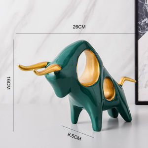 Tượng Bò Tót Vàng Xanh Phong Thuỷ Decor - Quà Tặng Tân Gia Trang Trí Tủ Kệ Phòng Khách