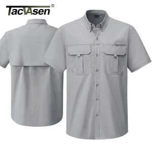 TACVASEN Mens UPF 50 Fishing Shirt Quick Dry Breathable Short Sleeve Tactical Shirt Button Down Sun Shirt for Work with Pockets2026