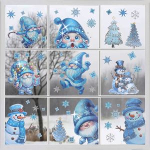 YERZ 9Pcs Cartoon Christmas Wall Sticker Snowman Snowflakes Decor Mural Decals Glue Free Home Decoration Wallpaper Glass