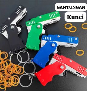 GANTUNGAN KUNCI MODEL PISTOL MAINAN PELURU KARET PEREDA STRESS GANCI MOTOR MOBIL SEPEDA KOLEKSI