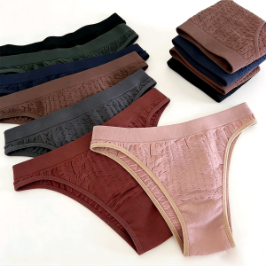 6pcs Womens Bubble Thong Panties Solid Color Simple Pure Cotton Triangle Panties