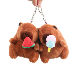 LYM Cartoon Capybara Pendant Plush Toy Pull String Ice Cream Strawberry Doll Bag Hanging Ornaments Keychain Desktop Decoration