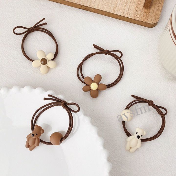 Cột tóc gấu hoa màu trà sữa hot trend dễ thương Hàn Quốc Tatitava ...