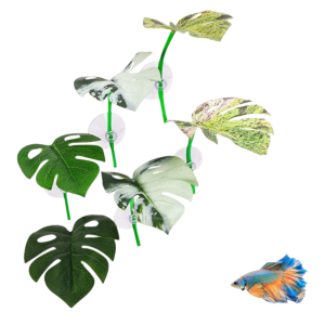 PAZNUL 1/4PCS Suction Cup Betta Fish Rest Green Leaf Aquarium-Safe Floating Bed Platform Habitat Fighting Perch Spawning Ornamental Plant Betta Fish Play