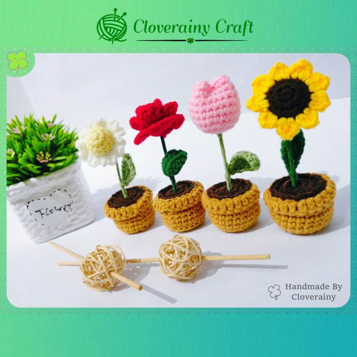 🍀[Cloverainy Craft] Handmade Crochet Yarn Flower Sunflower Rose Lily