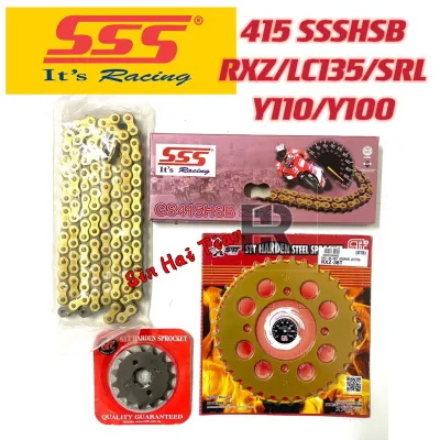 [415 SSS GOLD] RXZ Y125 LC135 SRL 415 Sprocket Set & Chain 3 In 1 Heavy Duty Sprocket & SSS RACING HALF GOLD Motorcycle