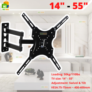 [PREMIUM] Wise Goods Full Motion 14"-55" Tv Arm Swivel Bracket Universal Plasma/LCD Wall Mount  Long Arm Tv Wall Mount Bracket Flat Panel Wall Mount Fits to Most Flat Panel Plasma LCD and LED TV up to 50 Kilogram Capacity