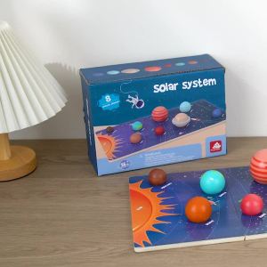 3D Planet Wooden Solar System Toy - 8 Planets with Balls & Cards - Montessori Astronomy for Kids 3+ - Safe Water-Based Paint