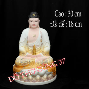 [ Cao 30 cm ]  Tượng Phật Dược Sư Ngồi Đài Sen Áo Vàng Chất Liệu  Bột đá + composite