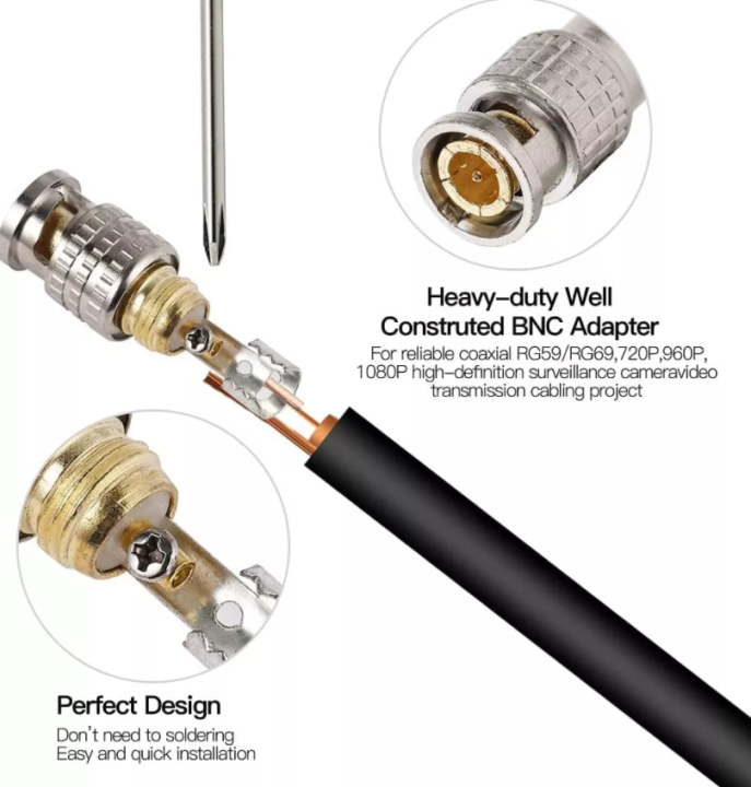 Hikvision BNC Adapter RG6 BNC Connecor CCTV Camera Connector BNC Male ...
