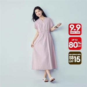 Giordano Women Women Dress - 100% Cotton & V-Neck Free Shipping 05466343