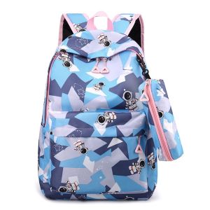 กระเป๋าเป้สะพายหลัง กระเป๋านักเรียน ขนาดใหญ่ จุของได้เยอะ ลายการ์นักบินอวกาศน่ารัก สไตล์เกาหลี สําหรับเด็ก