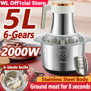 【5L Capacity】WL Stainless Steel Electric Meat Grinder Heavy Duty Six-position adjustment Six-blade knife(Electric Food Processor Electric Multi Function Blender Vegetable Chopper Slicer Machine Electric Food Blender kitchen)