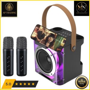 MN STAR 3d Jbl-Inspired stereo portable wireless bluetooth mini karaoke speaker with 2 mic microphone microphone Microphone Bluetooth RGB LED Light Handle KTV Set with Phone Stand-Ap Trading (Original)