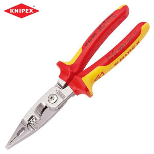 KNIPEX 13 96 200 VDE 1000V Insulated Plier 6-in-1 Electrical Installation Pliers with Opening Spring & Locking Lever Chrome Plated (Made in Germany)
