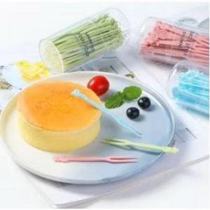50 pcs / set Garpu Kecil Plastik Tusuk Kue & Buah Isi 50pcs - Garpu Kue Plastik Kartun 1 Kali Pakai AA37