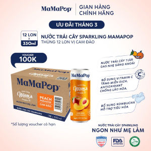 Thùng 12 lon nước trái cây sparkling Mamapop vị Cam Đào 330ml
