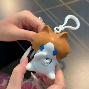 MKEB MALL Interactive Salary Cat Keychain Funny Cute Cartoon Pull-String Pendant Backpack Keyring Hand-Waving Keychain Christmas Gift