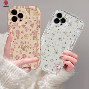 (Lokal Ready) PENGER Casing hp iPhone 11 12 14 13 12 Pro Max XR 7Plus iPhone 15 Pro Max X XS Max 6s 7 8 6 Plus SE 2020 Flowers 3D Tepi Melengkung Bergelombang Bunga Softcase