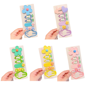 Set of 5 Lovely Cloud Theme Hair Clip For Little Girl Flower And Carrot Design Safe Plastic Barrettes Hair Accessories