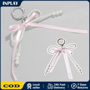Sweet Pearl Bow Ribbon Keychain Women Bowknot Backpack Key Ring Charm Ornament Bags Pendants Handmade Jewelry Gifts Ins Fashion Alloy Pearl Bow Key Ring Star Heart Ribbon Beaded Keychain Korean Style Bag Accessories Y2k Bag Pendant Girls