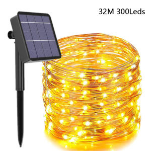 MYL-9 ไฟพลังงานแสงอาทิตย์ 8 โหมด 7M/12M/22M/32M ไฟลวดทองแดง LED ไฟคริสต์มาส ไฟตกแต่ง ไฟบรรยากาศงานแต่งงานในสวนกันน้ำ ไฟสีสันสดใส/ไฟสีขาวนวล เหมาะสำหรับตกแต่งวันหยุดต่างๆ