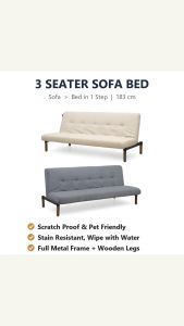 BoHaus 【Sofa Bed】 Sofa 3 Seater Foldable Sofa Katil Lipat Anti Scratch Pet Friendly Easy Clean Stain Resistant High Density Foam Japan 18 Step Recliner Full Metal Frame Kaki Kayu Sofa Ruang Tamu Living Room Bilik Tidur