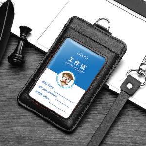 NEW Formal Business ID Badge Holder Fashion Genuine Leather Name Tag Chest Card Holders with Neck PU Lanyard Staff Office Worker Cards Cases