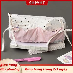 [COD] SHPYHT Giao hàng địa phương Dễ thương Polka Dot Bow bút chì trường hợp màu trắng với màu hồng phụ kiện công suất lớn dây kéo bút chì Túi sinh viên văn phòng phẩm đồ dùng học tập
