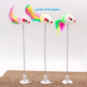 Đồ chơi lò so lông vũ và chuột gắn bàn cào móng cho Mèo (mẫu mới) - Love Pets Shop