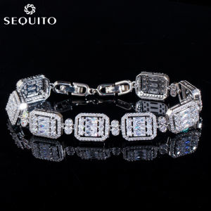 SEQUITO Vòng Tay Cô Dâu Màu Vàng Trắng Đá Zirconia Hình Khối Công Chúa Sang Trọng Trang Sức Cho Nữ Vòng Tay Quần Vợt Ấn Độ B099