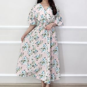 SV 6383 - Evera Flo Dress | Silvervogue | Gaun Printed Cotton Babat Midi Pakaian Kasual Wanita