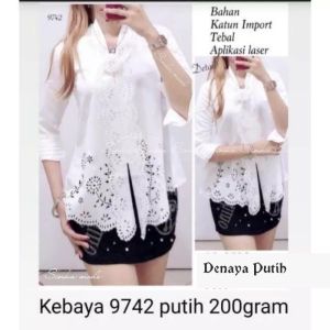 Atasan Kebaya Encim Katun Floy Laser Cut Lengan 7/8 Model Ofneser