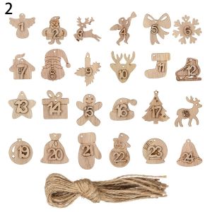 SHIRUI 24pcs/set สุขสันต์วันคริสต์มาส ถุงของขวัญตกแต่ง คลิป คริสต์มาส ปฏิทินจุติคริสต์มาส ป้ายหมายเลข นับถอยหลังแท็กแขวน จี้ไม้