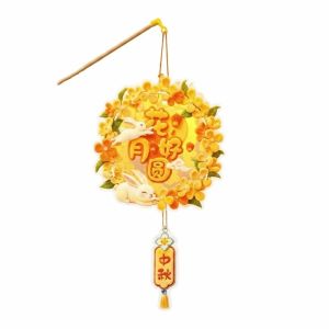 GONOVO chinese lantern outdoor Handmade Bunny Lantern Glowing PVC Paper Mid Autumn Lantern Handmade Glowing Lantern Cell Battery Operated Rabbit Flower Lantern Mid Autumn Festival