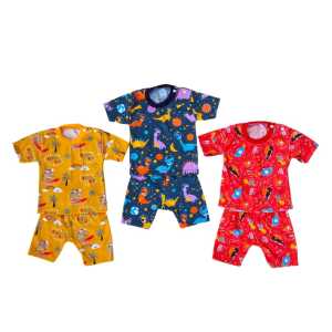 Baju Bayi Oblong Setelan Lengan Pendek 3-15 Bulan Bahan Lembut Motif Lucu Kekinian Set Pakaian Anak Harian