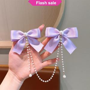 SHENHAO2🎀 Ngọc trai Bow tua tóc Clip thanh lịch màu rắn tóc Claw trẻ em công chúa Kẹp tóc Thời trang vẻ đẹp Phụ kiện tóc