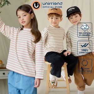 Áo thun dài tay cổ áo 3 phân vải nỉ cào bông dày ấm áp cho bé trai và bé gái Unifriend Hàn Quốc U900G Size 1-12 tuổi