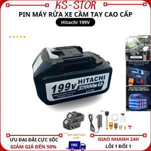 [ FREE SHIP ] Máy Rửa Xe 2 Pin 199V HITACHI Máy Rửa Xe Áp Suất Mạnh Hitachi 199V Pin 32000mAH Siêu Trâu Hàng Chuẩn Lõi Đồng - BH 12 THÁNG