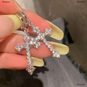 [COD] Abulaia New Rhinestone Zircon Cross Pendant Earrings For Women Korean Fashion Drop Hoop Earrings Birthday Party Jewelry Gifts