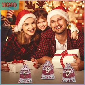 【SHGMYD】 ถุงใส่ขนมแบบ DIY สำหรับเด็กและผู้ใหญ่กระเป๋าใส่ขนมแบบมีเชือกผูกปฏิทินนับถอยหลัง24วัน