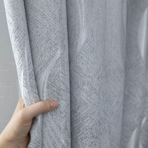 Divsha Ready Stock Gray Striped Jacquard Light Block Window Draperies Curtains Grommet Top Noise Reducing Blackout Draperies for Sliding Door
