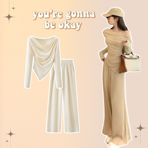 Deluna Korean Outfit - 2 In 1 One Set Korean Style Simple Stylish Buat Daily Atasan dan Bawahan Set AD410