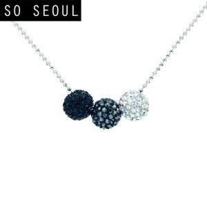 SO SEOUL Arwen Blackberry Triple Lollipop Jet Black Austrian Crystal with Fixed Ball Chain Necklace