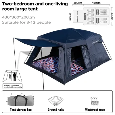 SG ️Ready stock️Mount peak Khemah camping tent besar waterproof Kemah murah Outdoor family large 5 8 12 persons 2 rooms Double layer large tent