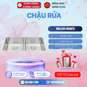 Chậu rửa bát Malloca MS6075 inox cao cấp chế tạo bán thủ công thiết kế 2 hố vuông tiện lợi 750mm