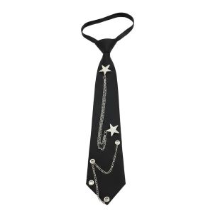 MUNCHX Vintage Punk Neck Tie with Star Chain Pre-tied JK Neck Tie Japanese Neckwear Elegant Bowtie Uniform Shirt