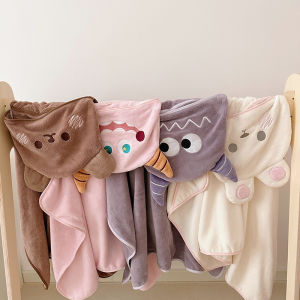 new Baby Hat Shawl Cute Cartoon Absorbent Bath Towel Cape Baby Home Clothes Beach Towel White Rabbit Coffee Bear Purple Bean high-quality